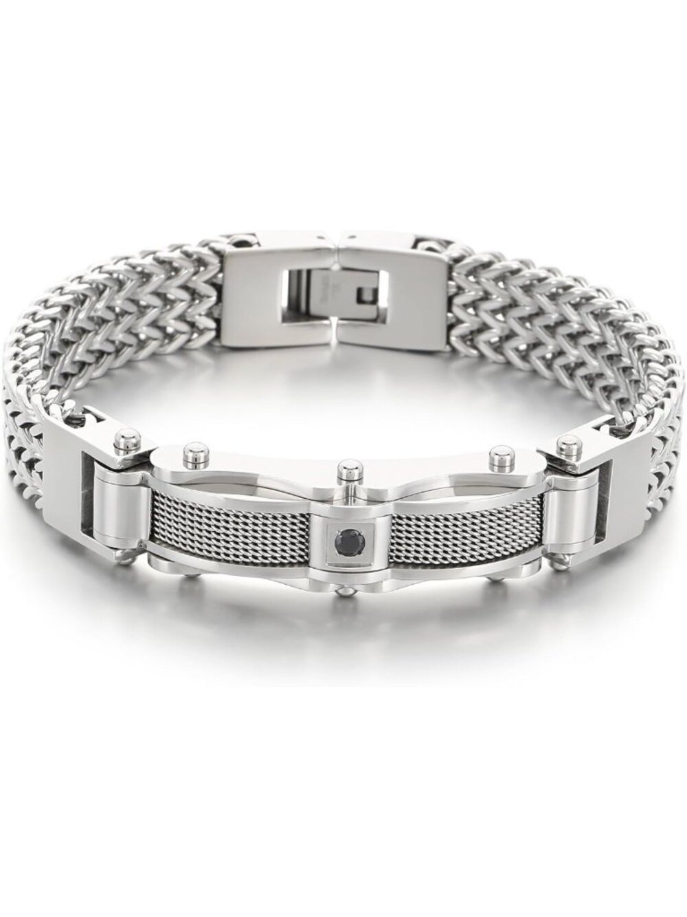 Men's Gold Stainless Steel Bracelet, Cuban Franco Link, CZ Stones, Gift for Him